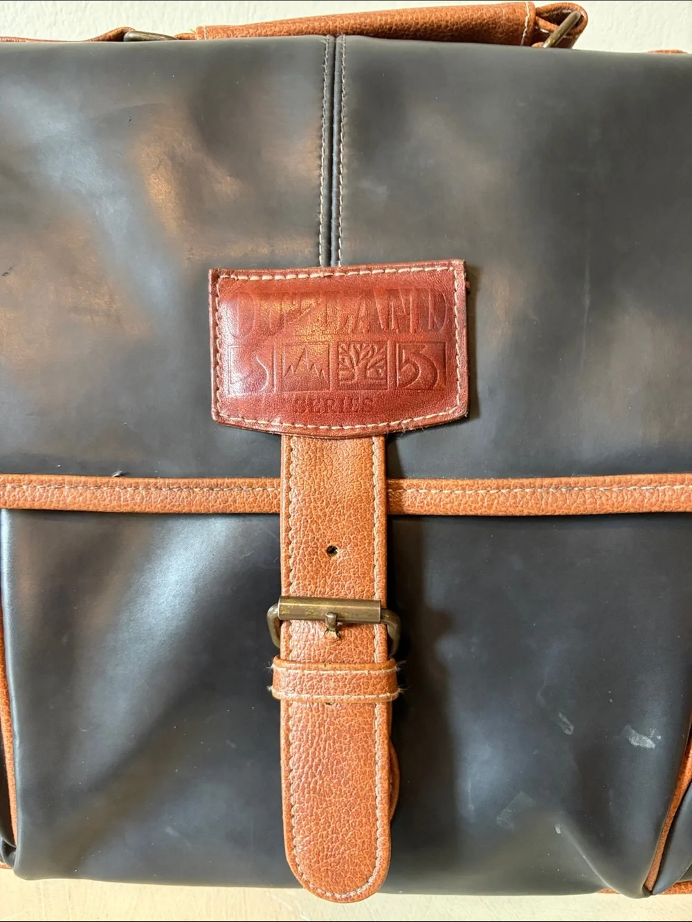 Overland Outfitters Vintage  Black Messenger Bag with Brown Leather Trim
